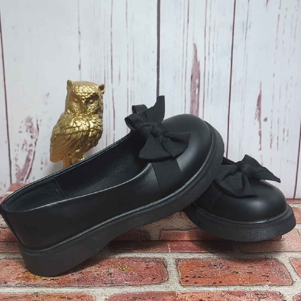 Black Youth Girls Size 3 Mary Jane Platform Slip On Bow Whimsigoth Dark Academia
